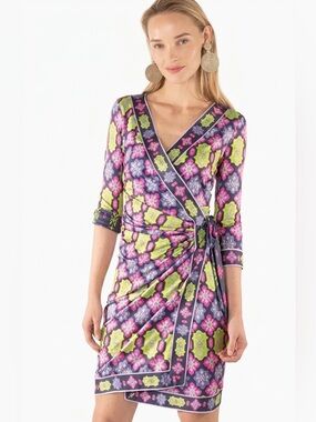 Gretchen Scott Wrap Dress Goddess Size 16 Comfort Stretch Colorful Resort wear